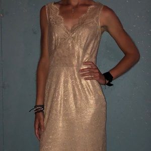 Bcbg gold lace midi dress 4